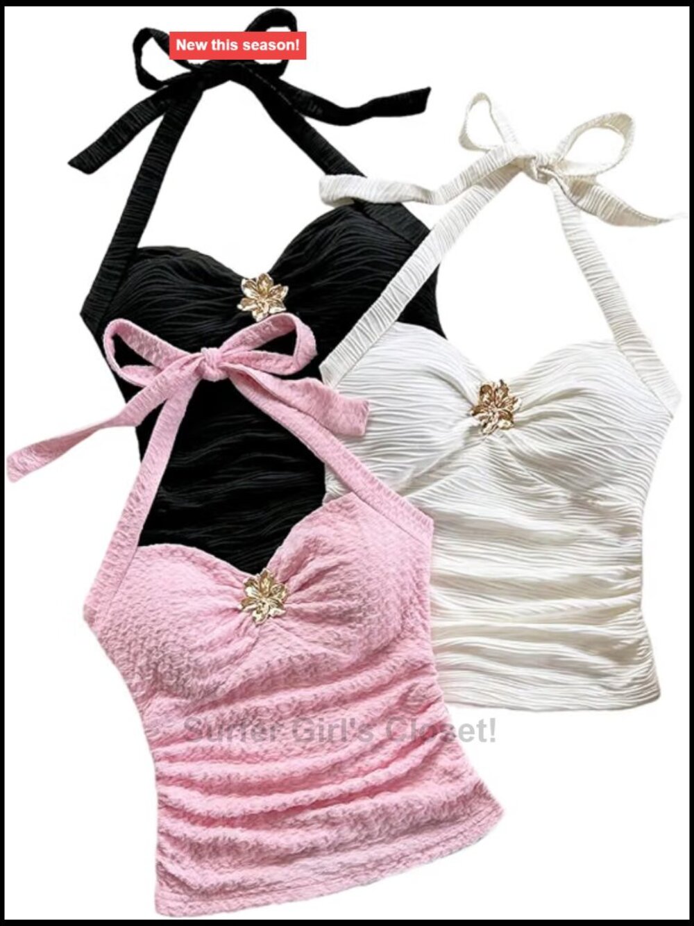 Women's 3 Pack Halter Tank Tops Textured Ruched Sleeveless Fitted